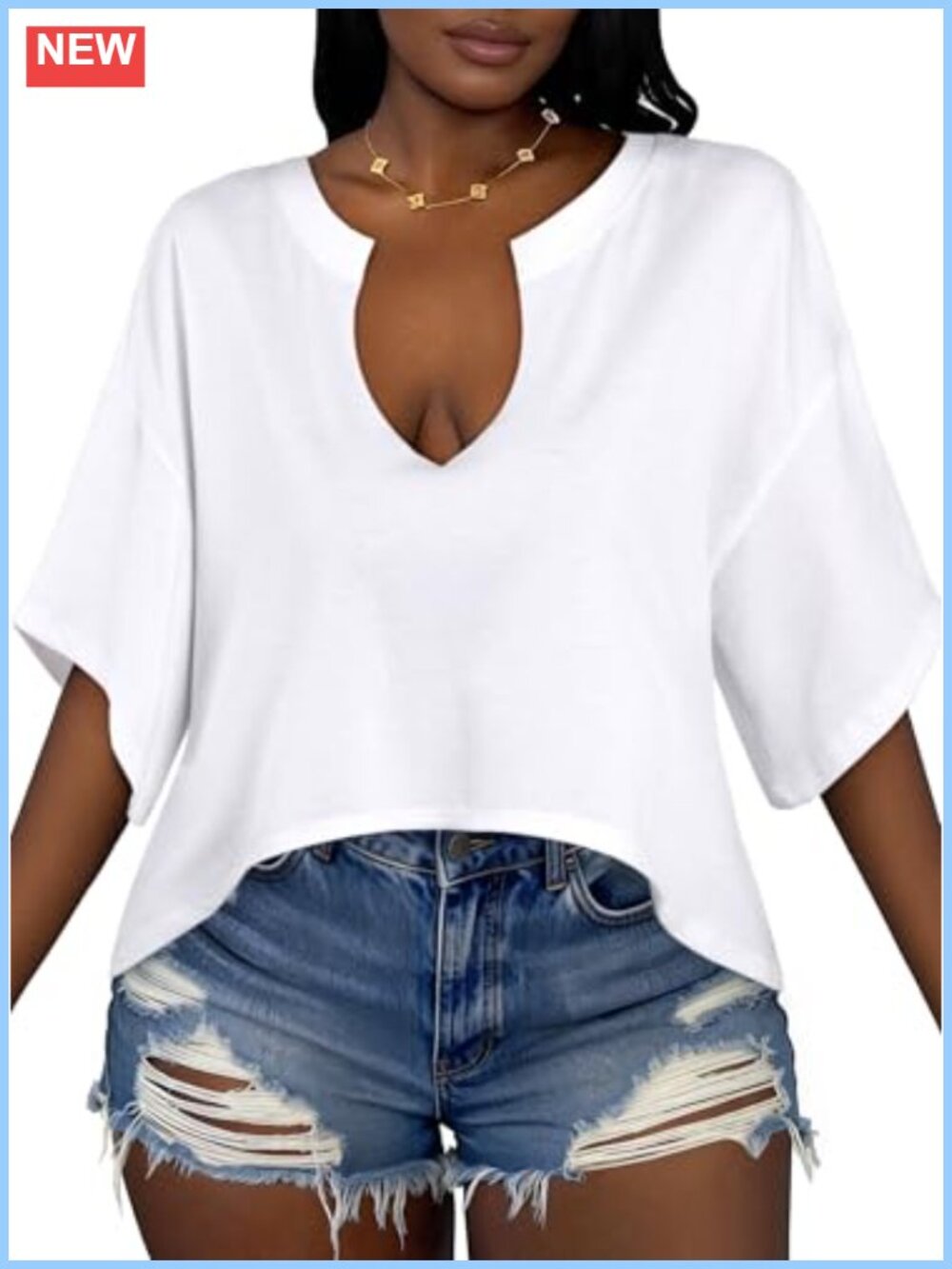 Women's Oversized Crop V-Neck Tee | Soft Short Sleeve Blouse